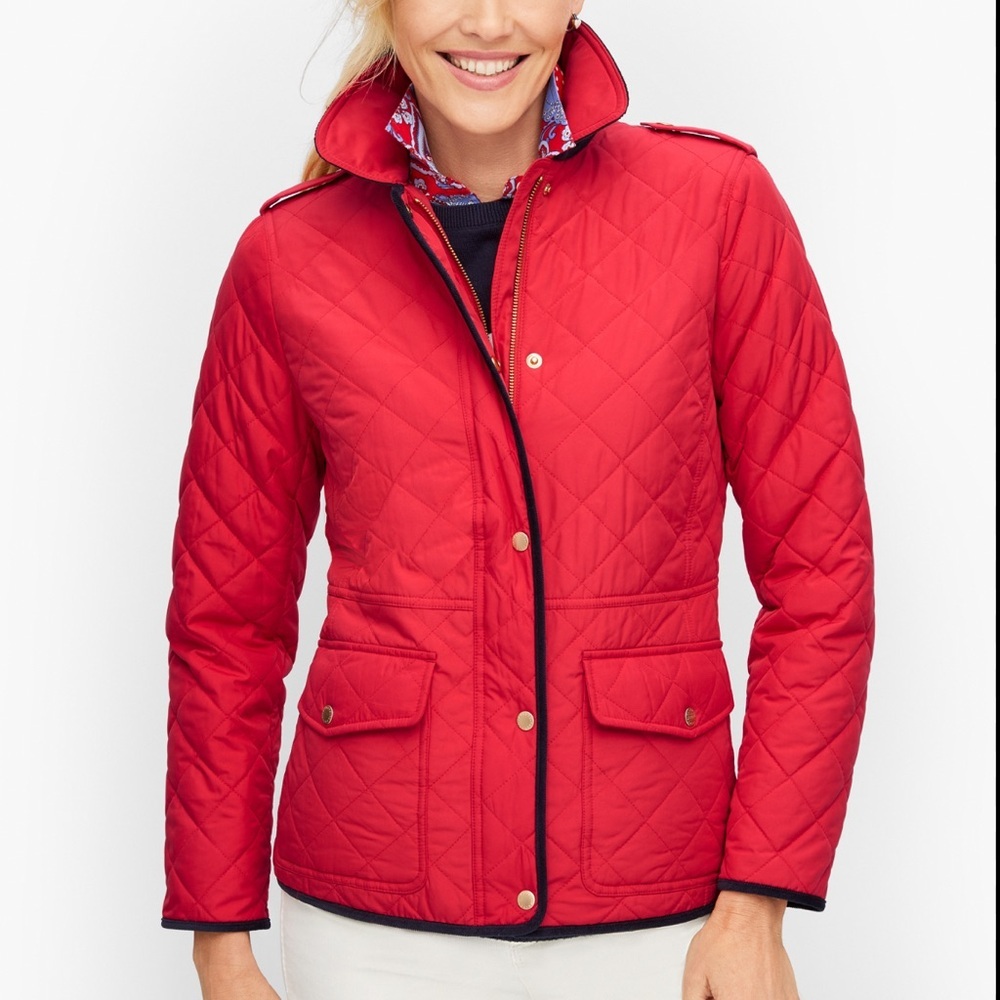 Talbots Quilted Barn Jacket Women’s Size XS Red Equestrian Preppy Coat
